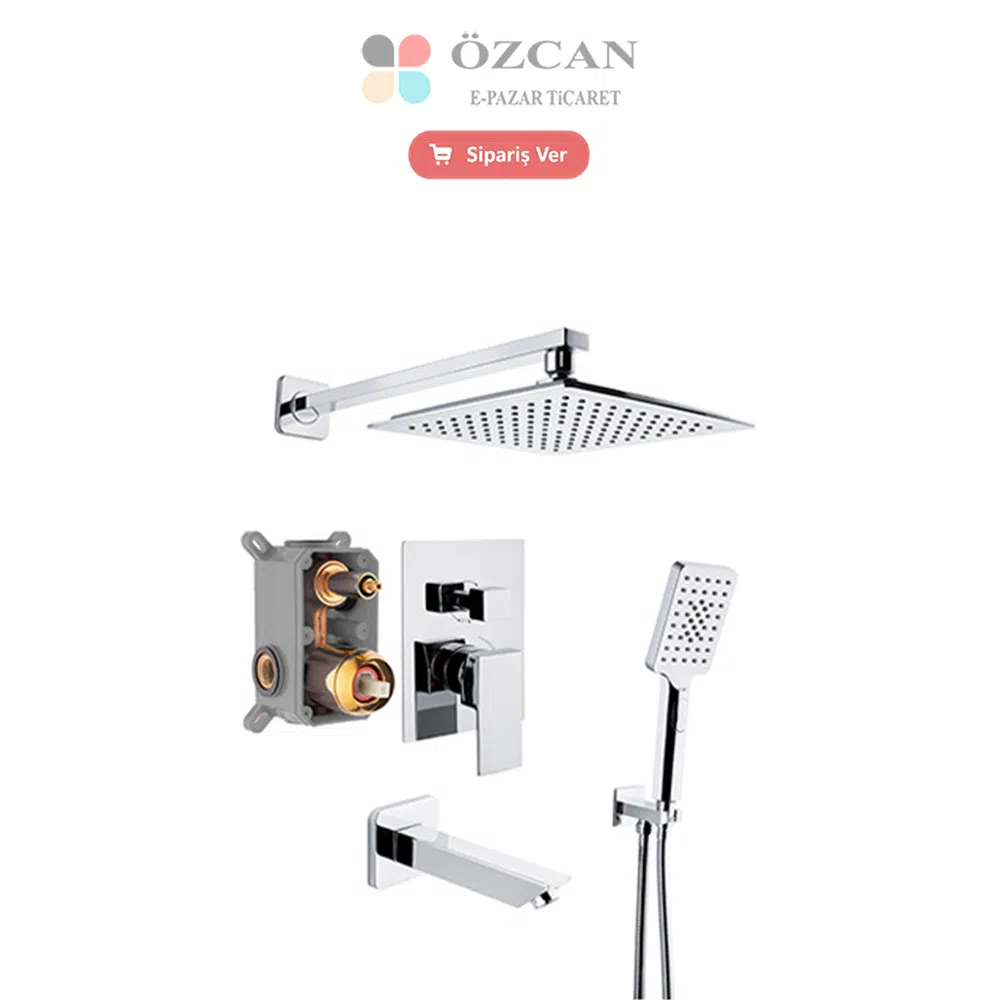 Krom Ankastre Duş Seti Üç Yönlü Termostatik S100100181 Banyo Batarya Takımı