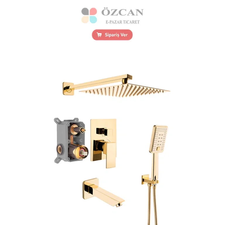Gold Ankastre Duş Seti Üç Yönlü Termostatik S100100181-6 Banyo Batarya Takımı