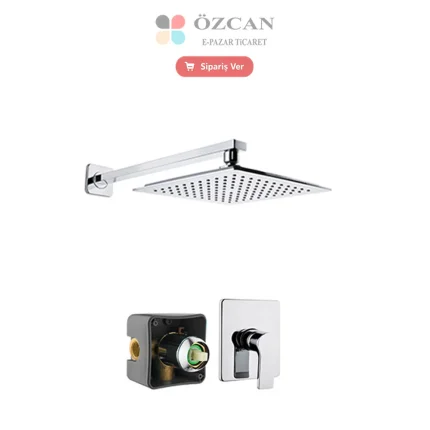 Krom Ankastre Duş Seti Tek Yönlü Termostatik S100100180-90 Banyo Batarya Takımı