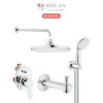 Krom Ankastre Duş Seti Üç Yönlü Termostatik S100100190 Banyo Batarya Takımı