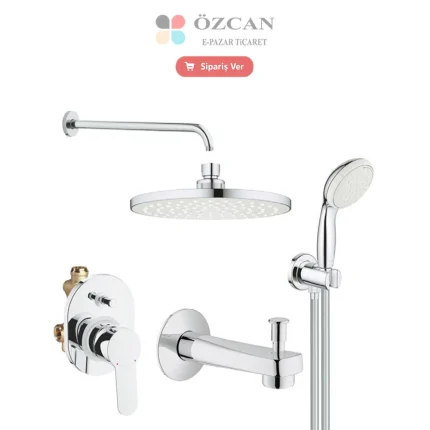 Krom Ankastre Duş Seti Üç Yönlü Termostatik S100100190 Banyo Batarya Takımı