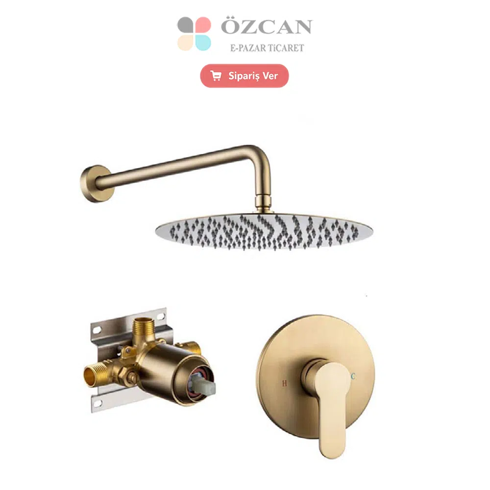 Gold Ankastre Duş Seti Tek Yönlü Termostatik S100100190-2 Banyo Batarya Takımı